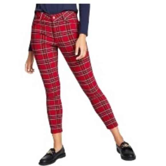 Tommy Hilfiger Tartan Tribeca Plaid-Print Cropped Pants Red Multi 4 NWT - Picture 1 of 1